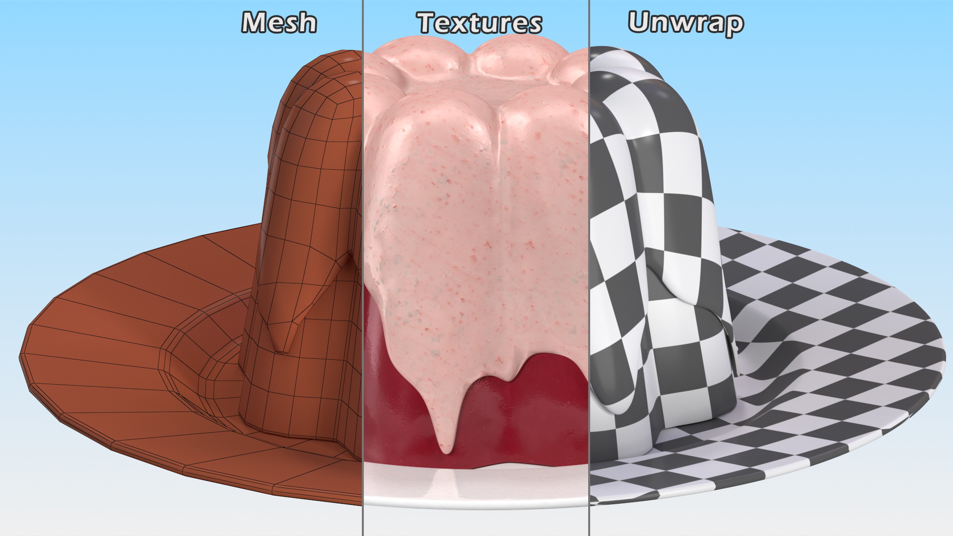 3D model Jelly Pudding Fruit with Strawberry Cream on Plate