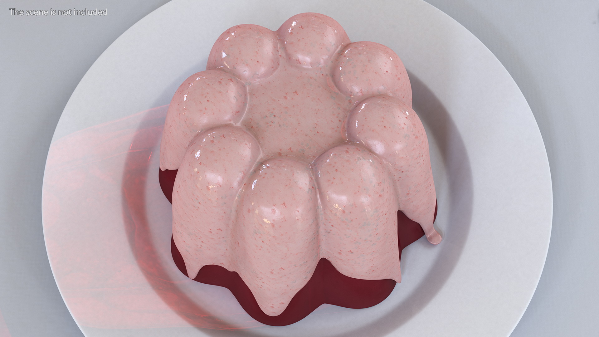 3D model Jelly Pudding Fruit with Strawberry Cream on Plate