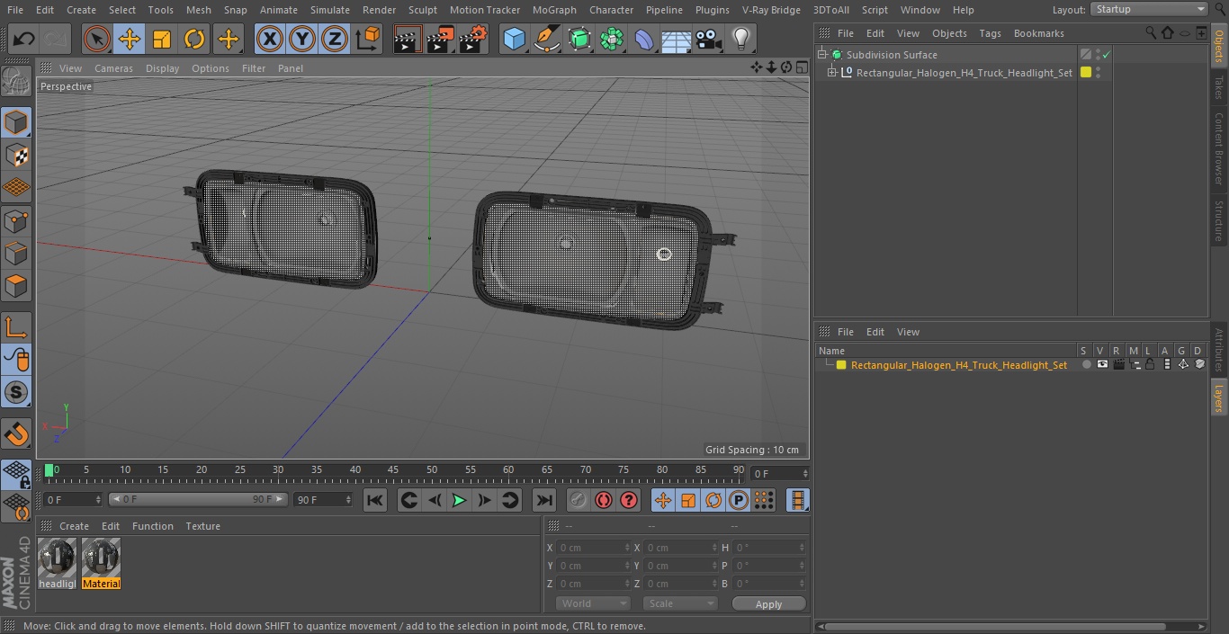Rectangular Halogen H4 Truck Headlight Set 3D