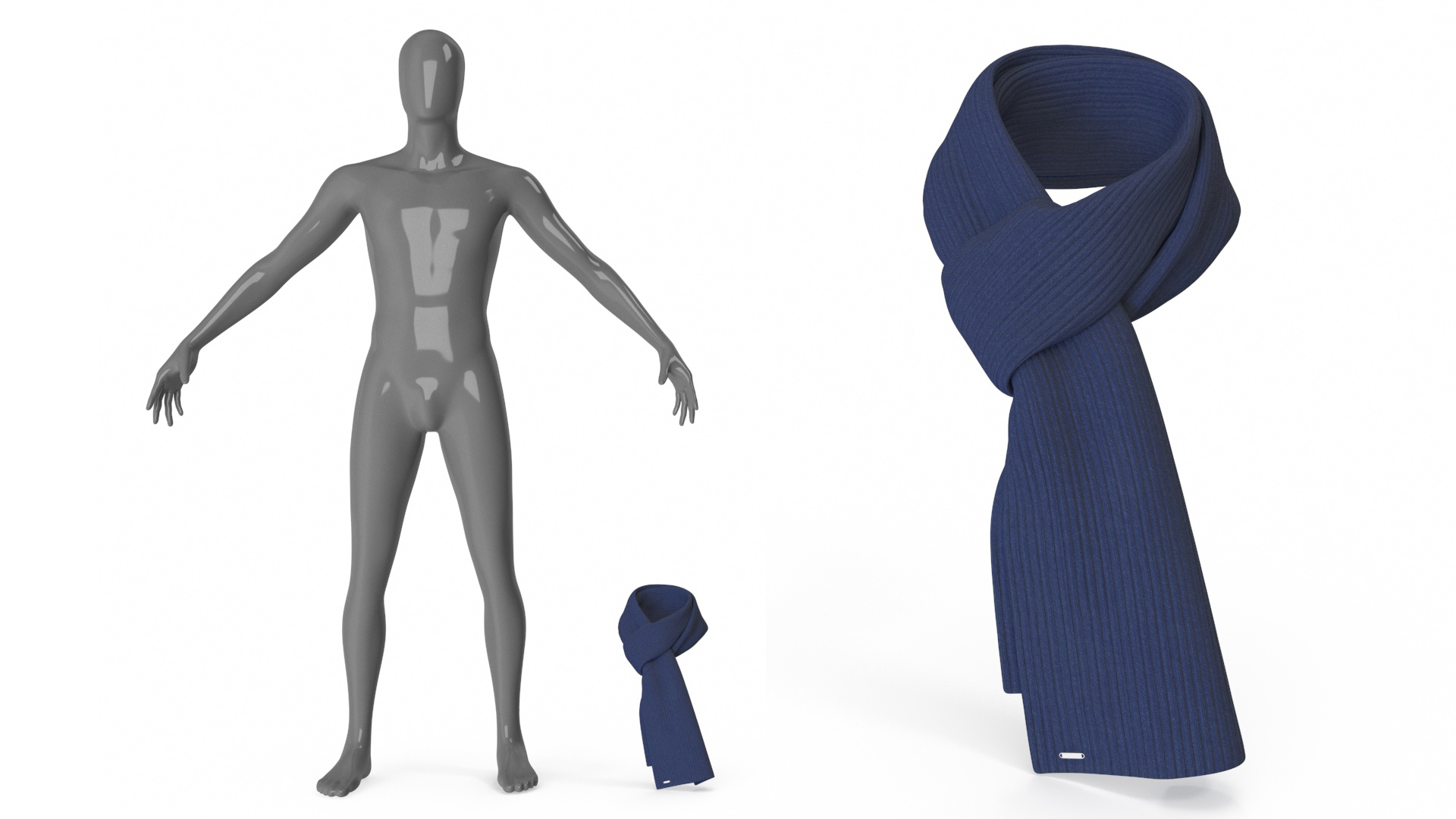 Mens Scarf Tie Slip Knot Blue 3D model