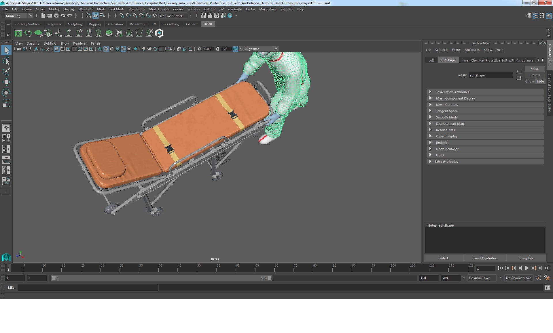 Chemical Protective Suit with Ambulance Hospital Bed Gurney 3D model