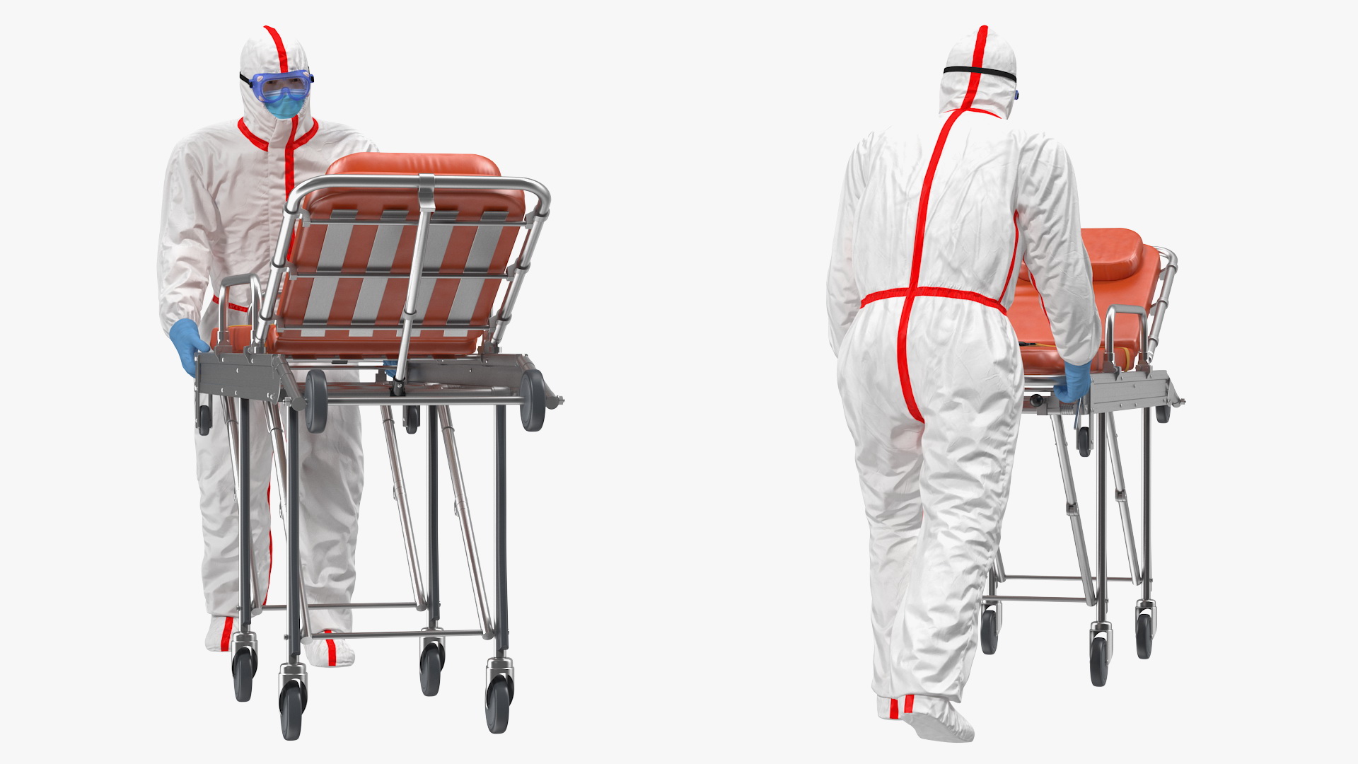 Chemical Protective Suit with Ambulance Hospital Bed Gurney 3D model