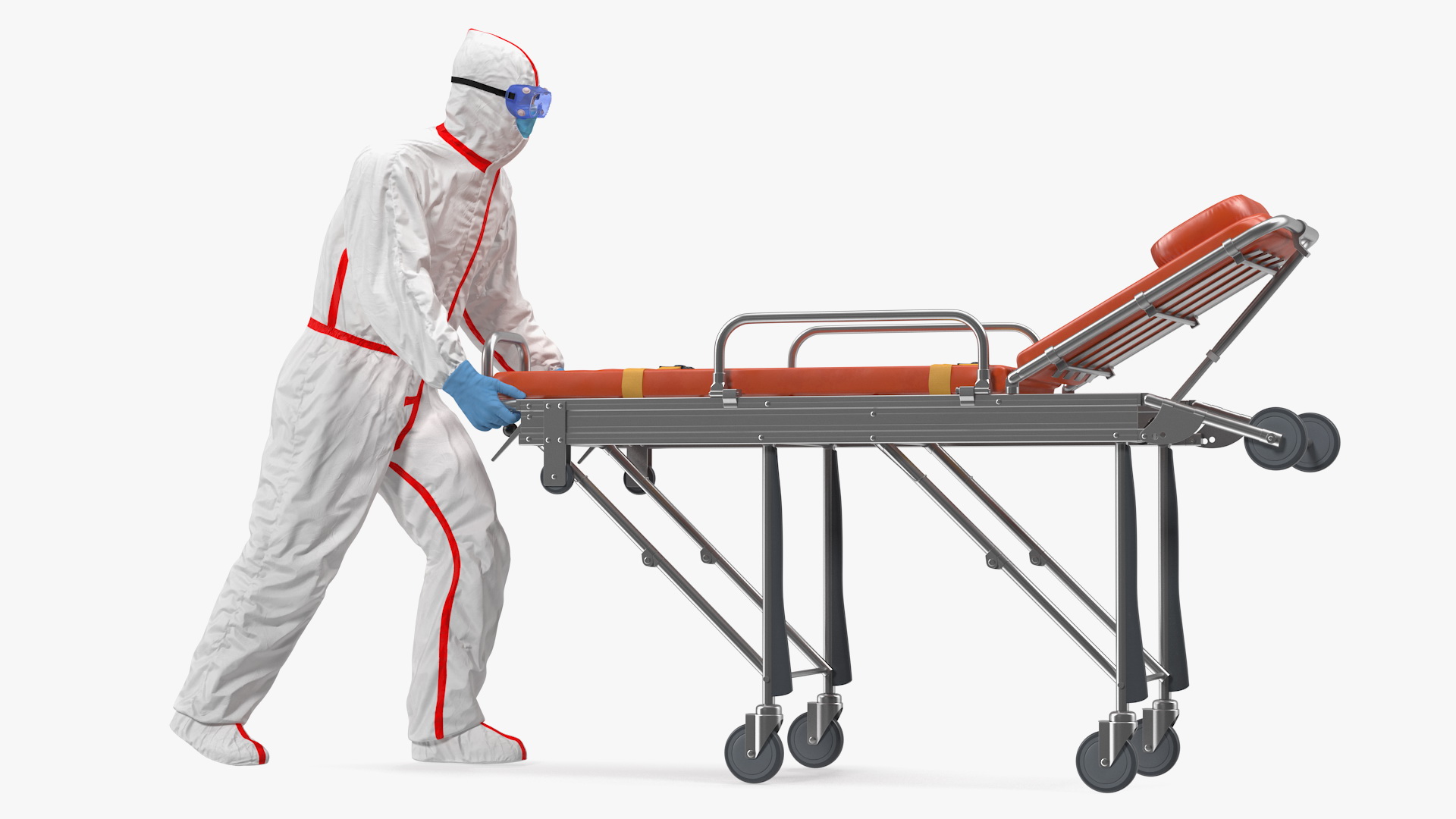 Chemical Protective Suit with Ambulance Hospital Bed Gurney 3D model