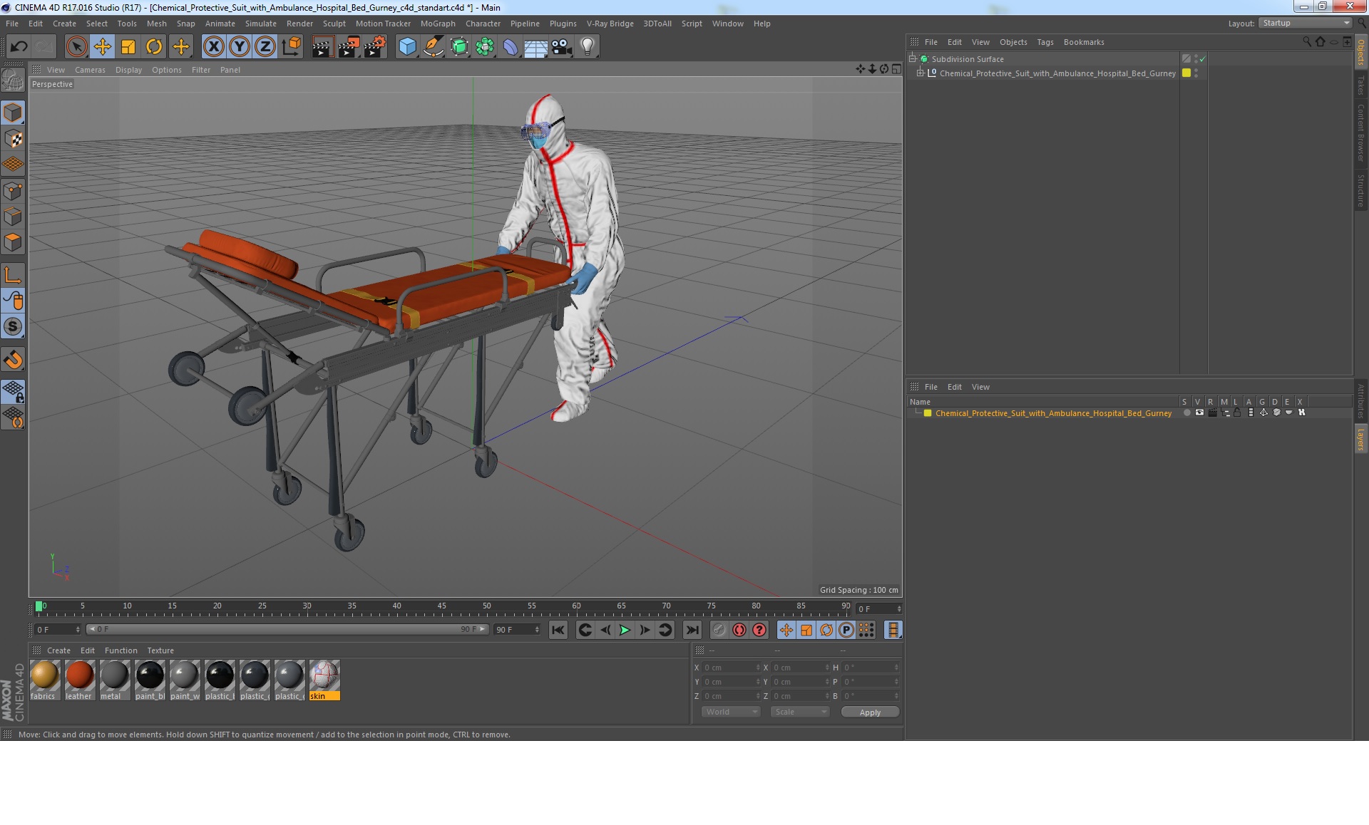 Chemical Protective Suit with Ambulance Hospital Bed Gurney 3D model
