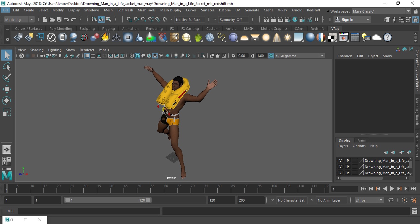 Drowning Man in a Life Jacket 3D model