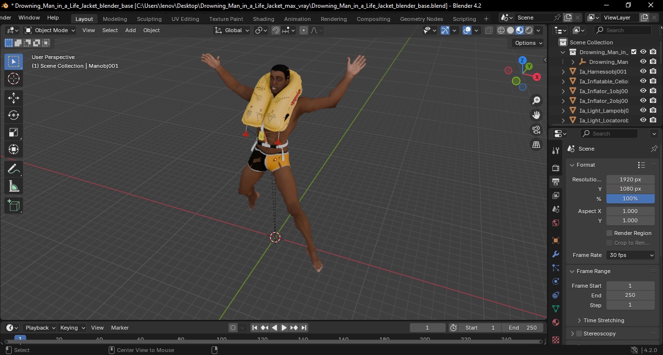 Drowning Man in a Life Jacket 3D model