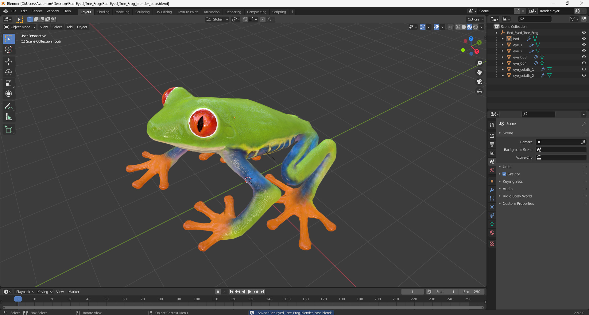 3D Red-Eyed Tree Frog model