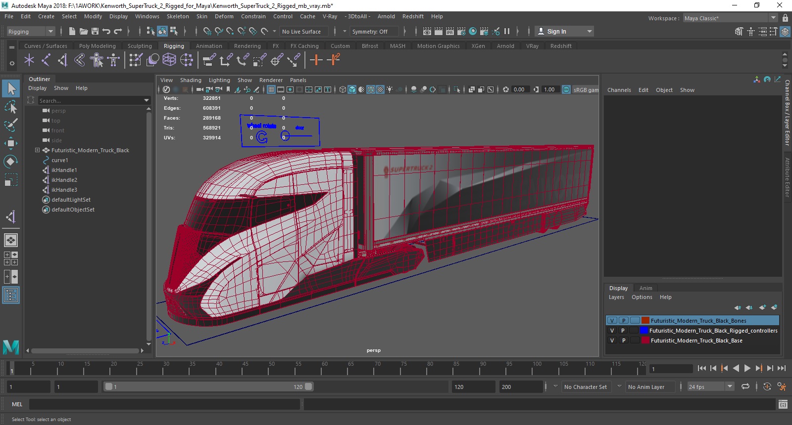 Kenworth SuperTruck 2 Rigged for Maya 3D