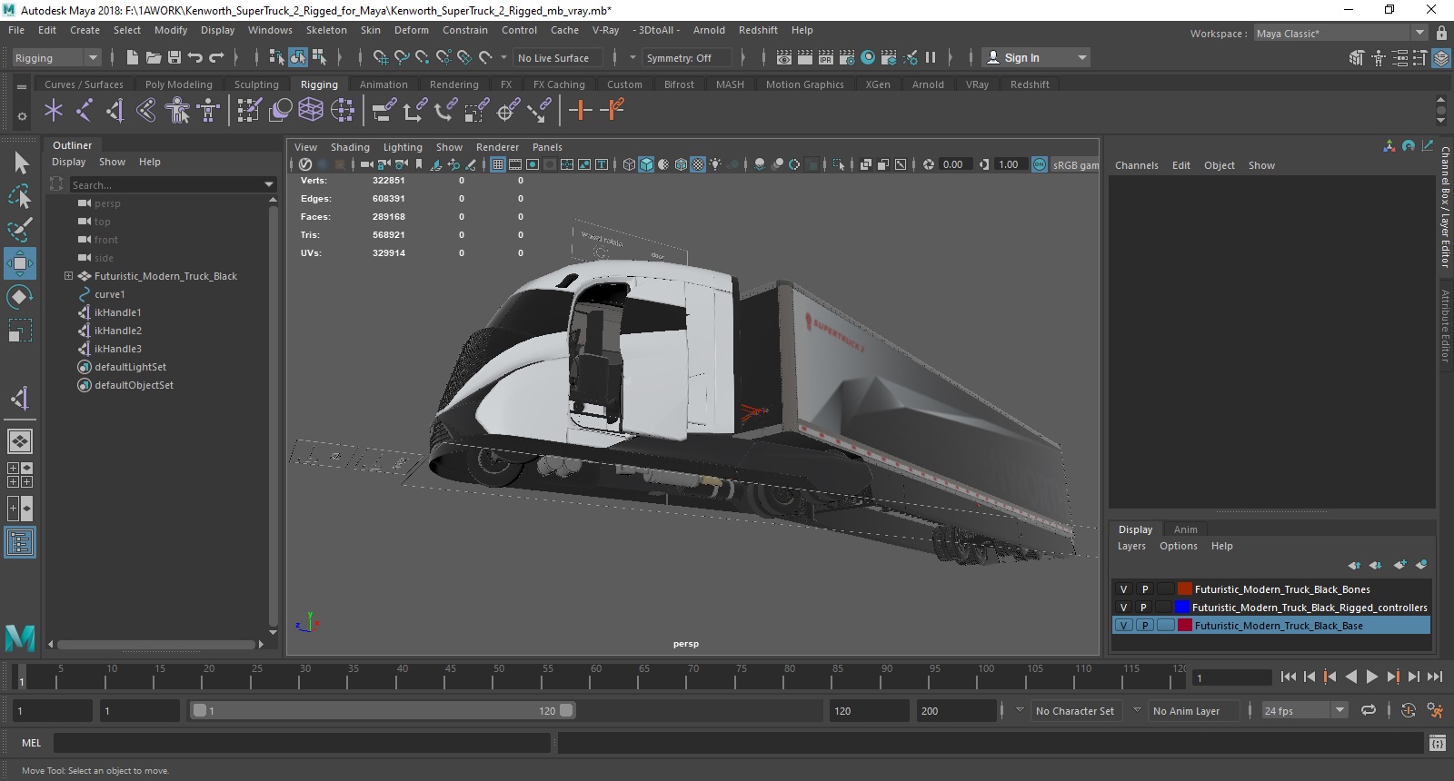 Kenworth SuperTruck 2 Rigged for Maya 3D