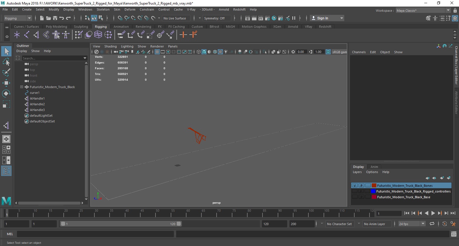 Kenworth SuperTruck 2 Rigged for Maya 3D
