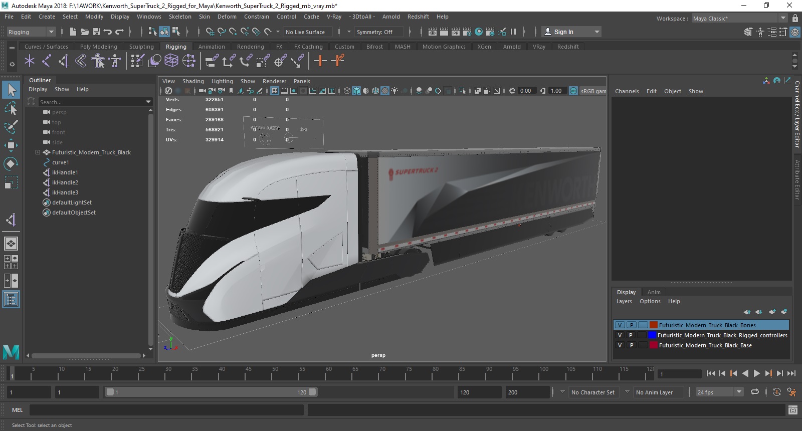 Kenworth SuperTruck 2 Rigged for Maya 3D