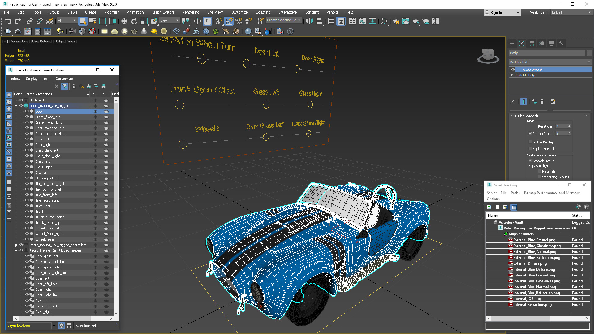 3D Retro Racing Car Rigged model