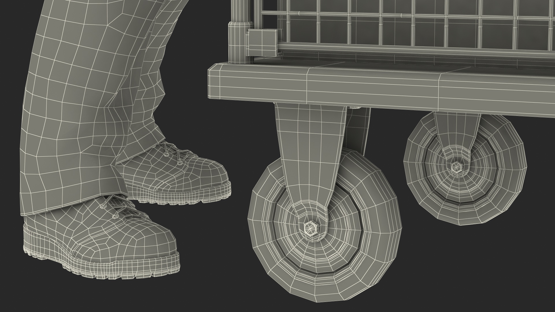3D model Worker with Platform Trolley Two Railing Cardboard Boxes Fur