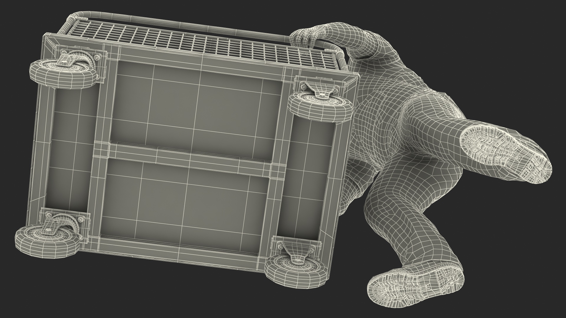 3D model Worker with Platform Trolley Two Railing Cardboard Boxes Fur
