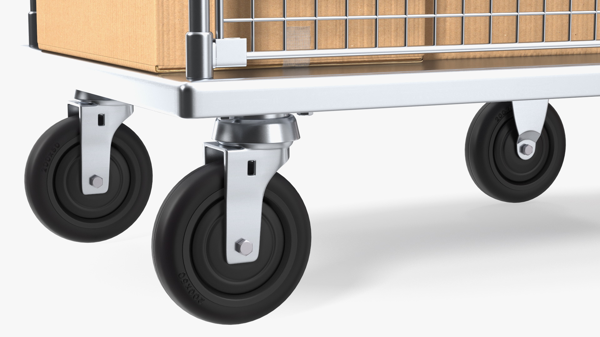 3D model Worker with Platform Trolley Two Railing Cardboard Boxes Fur