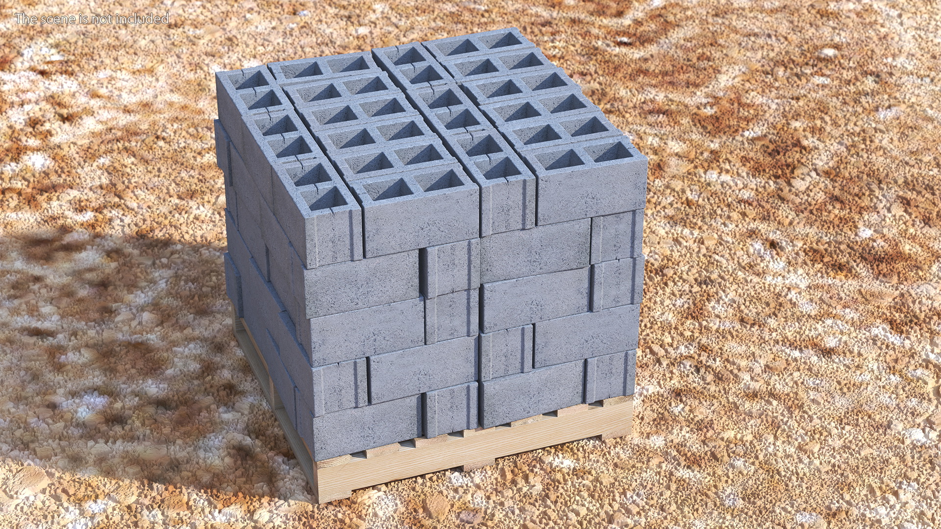 Wooden Pallet with Concrete Blocks 3D model