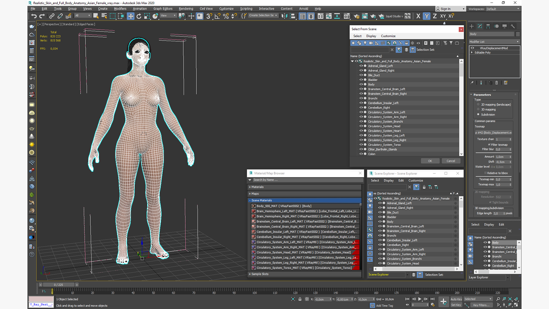 Realistic Skin and Full Body Anatomy Asian Female 3D model