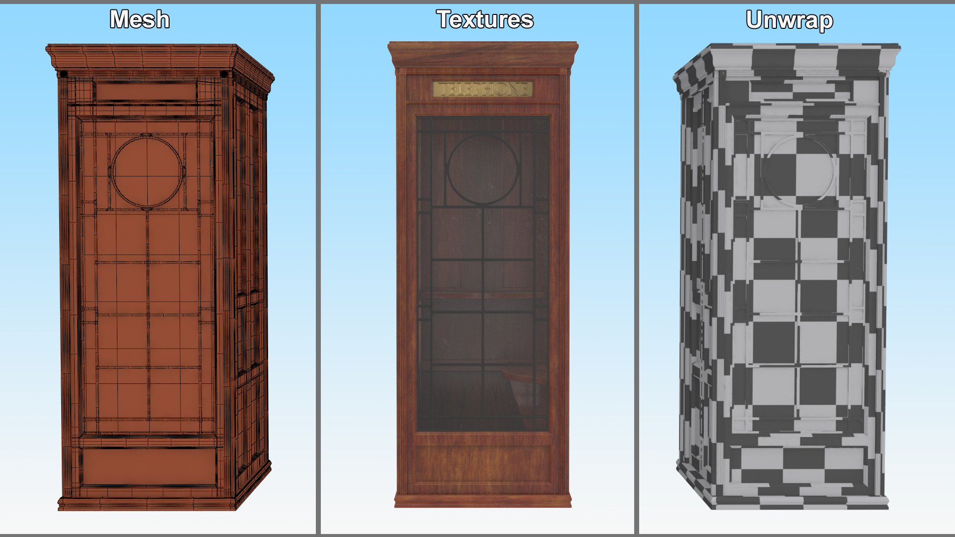 3D Antique Wooden Phone Booth