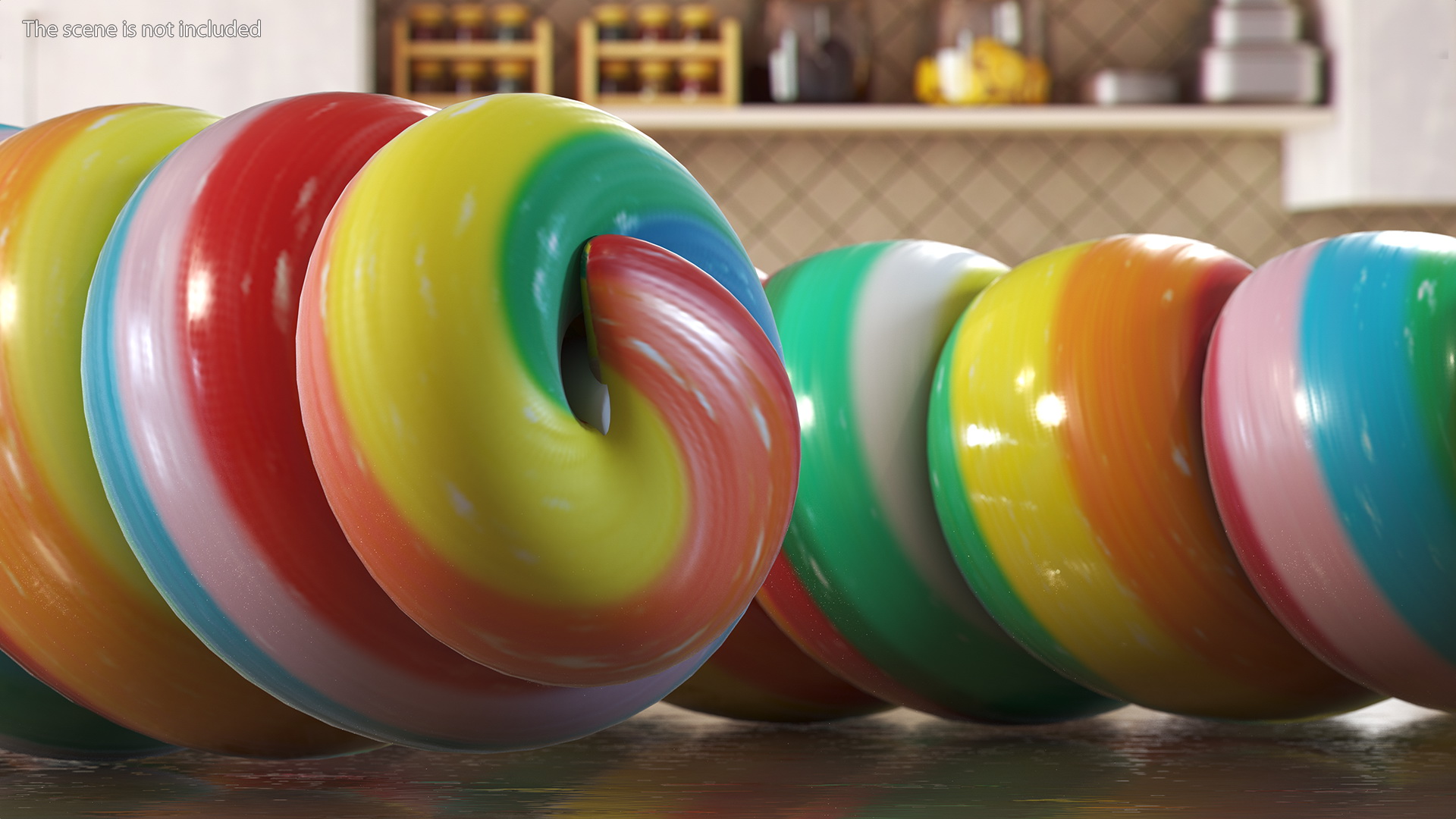 3D Three Rainbow Twisty Twirl Hard Lollipop Candy Sweets model