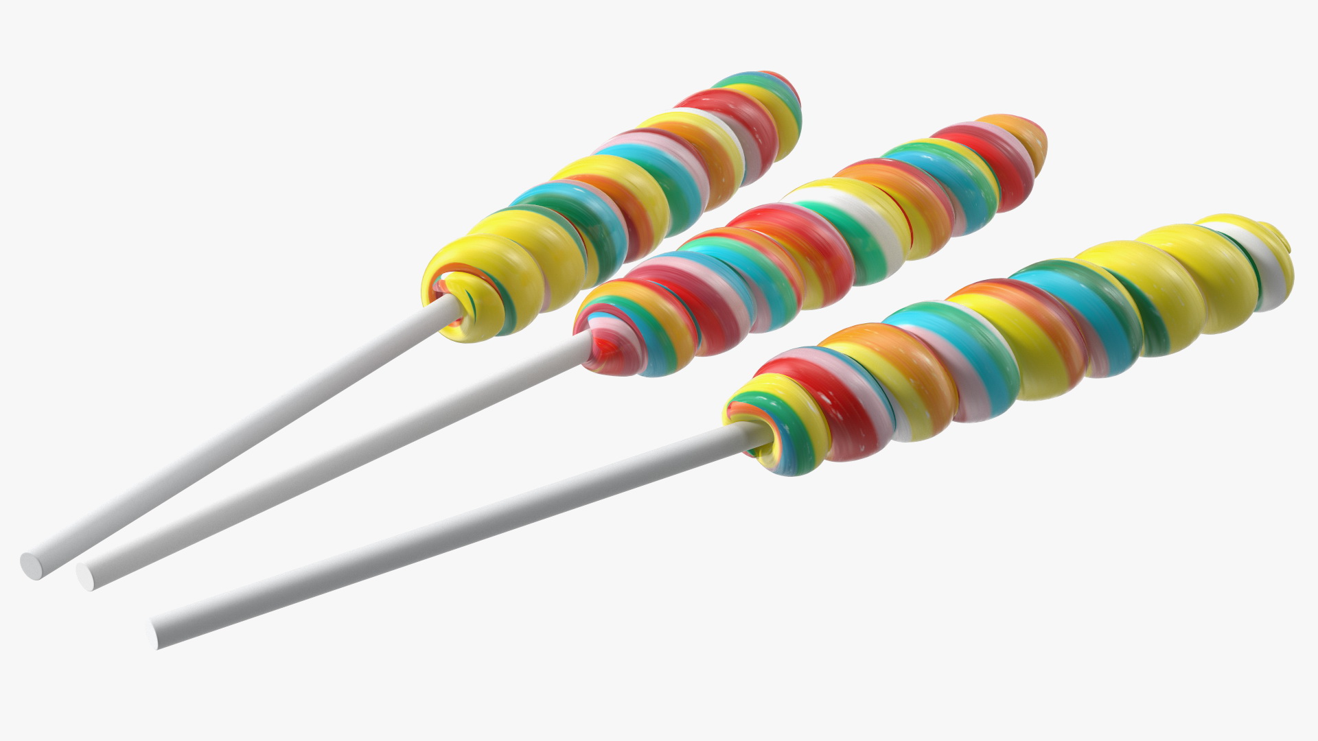 3D Three Rainbow Twisty Twirl Hard Lollipop Candy Sweets model
