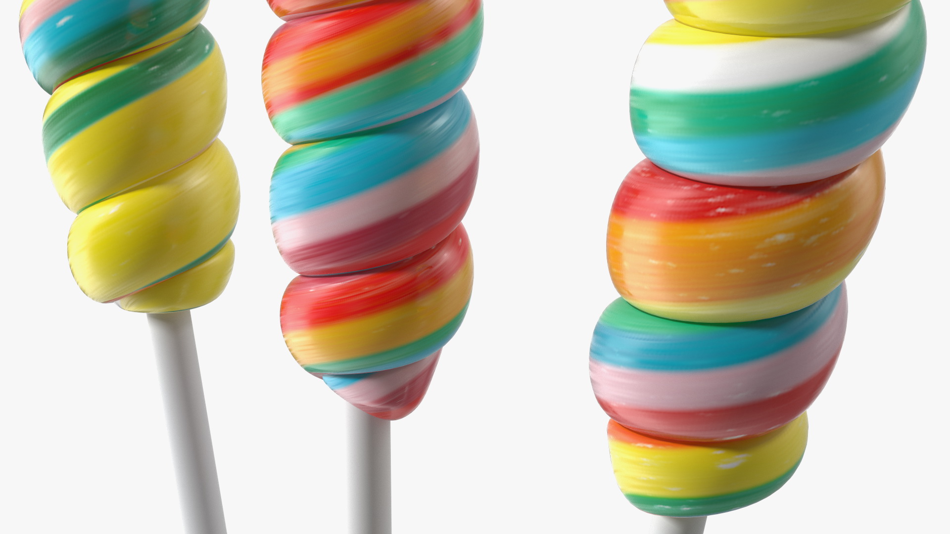3D Three Rainbow Twisty Twirl Hard Lollipop Candy Sweets model
