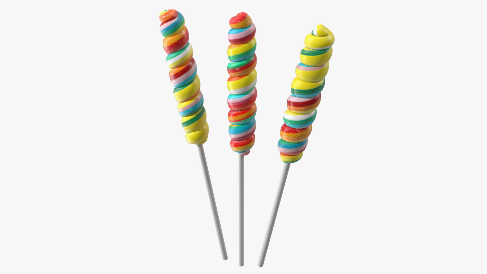 3D Three Rainbow Twisty Twirl Hard Lollipop Candy Sweets model