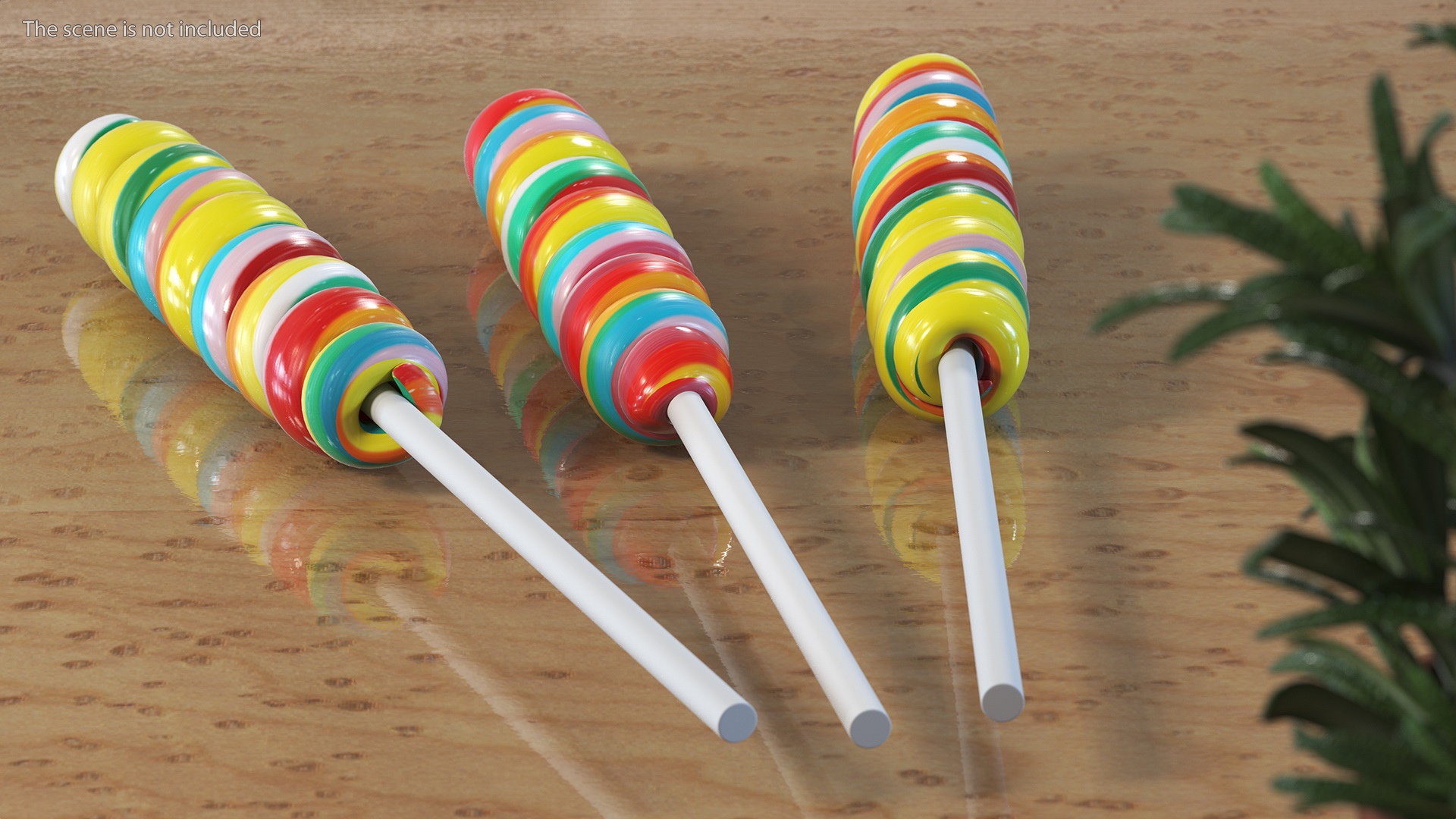 3D Three Rainbow Twisty Twirl Hard Lollipop Candy Sweets model