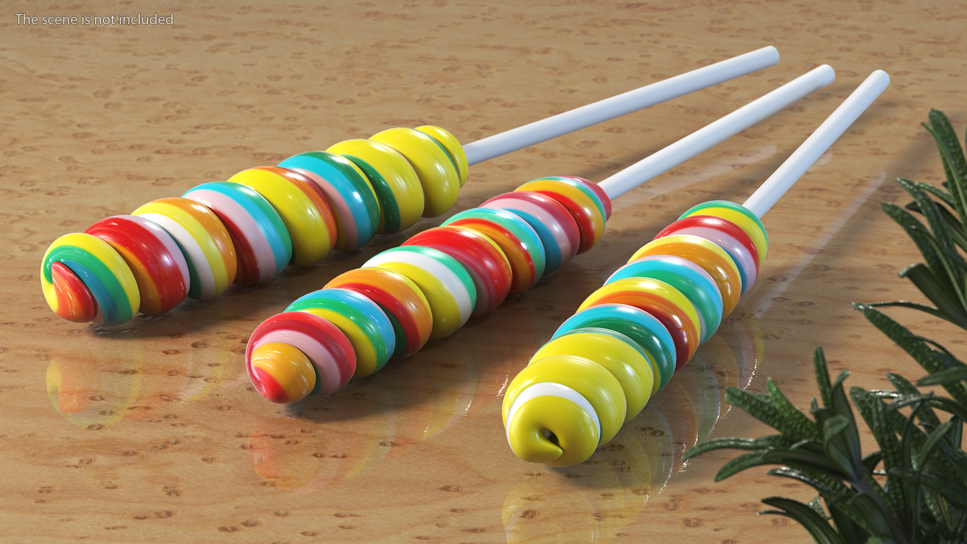 3D Three Rainbow Twisty Twirl Hard Lollipop Candy Sweets model