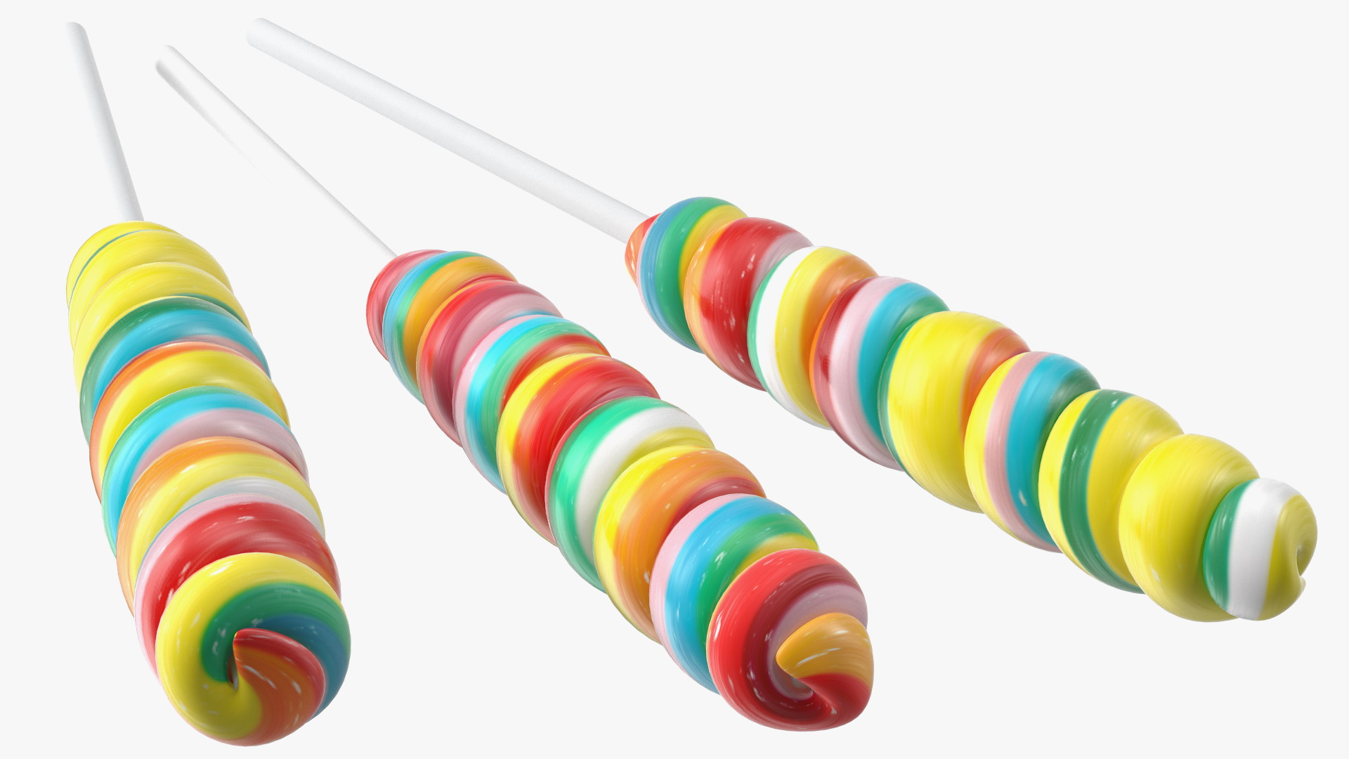 3D Three Rainbow Twisty Twirl Hard Lollipop Candy Sweets model