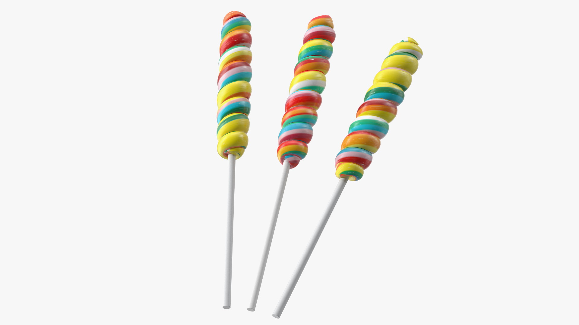 3D Three Rainbow Twisty Twirl Hard Lollipop Candy Sweets model