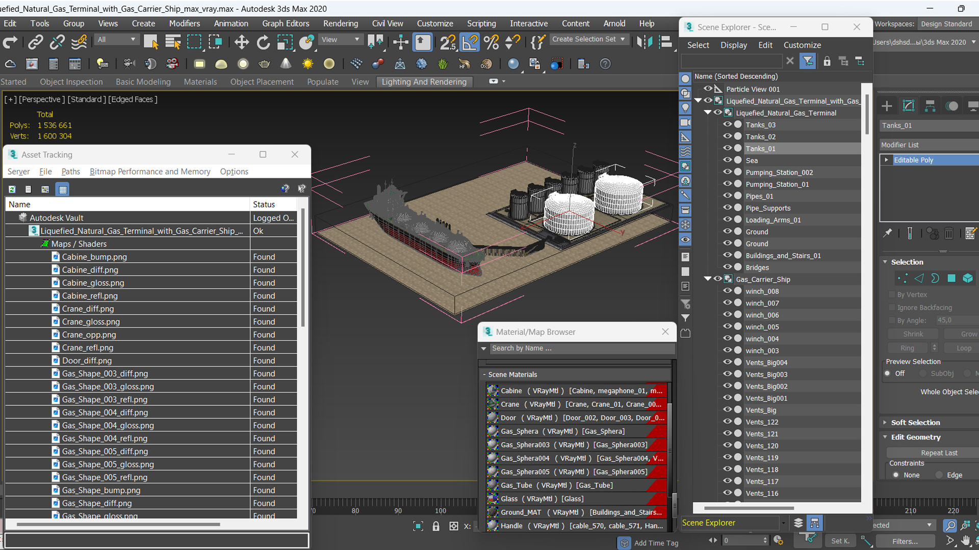 Liquefied Natural Gas Terminal with Gas Carrier Ship 3D