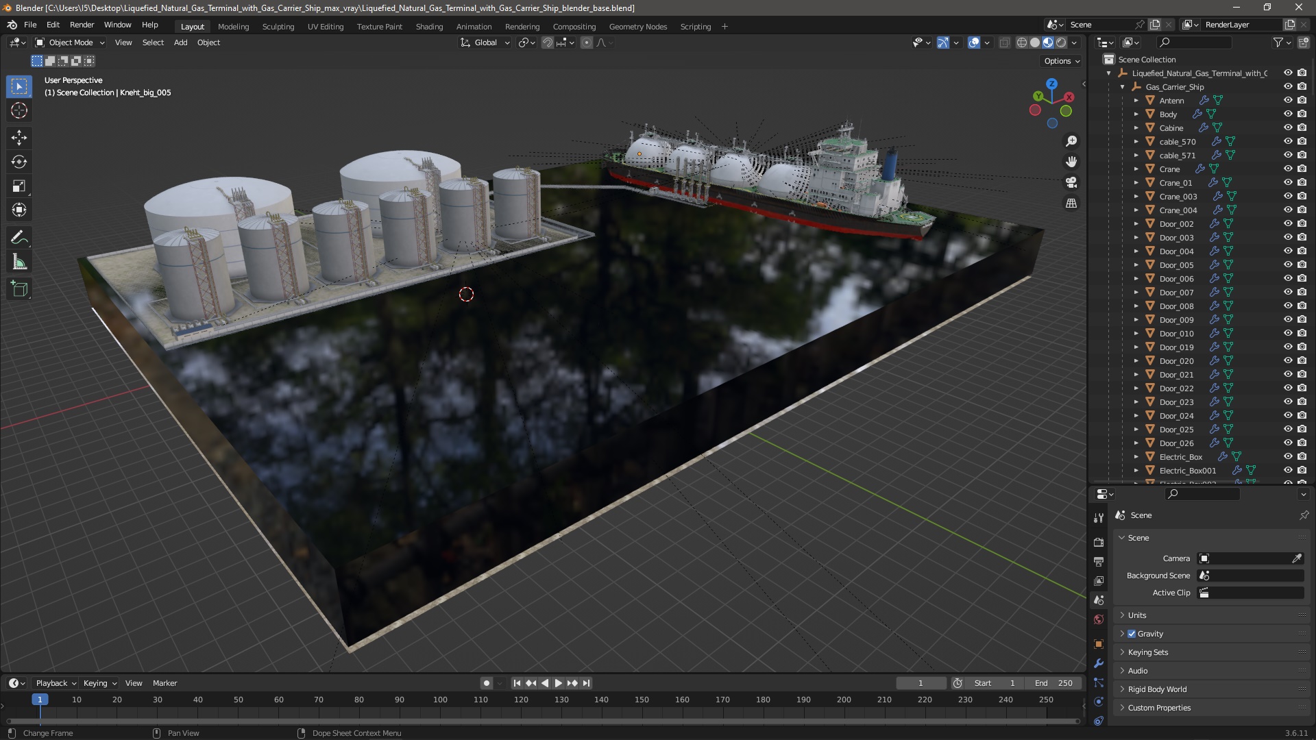 Liquefied Natural Gas Terminal with Gas Carrier Ship 3D