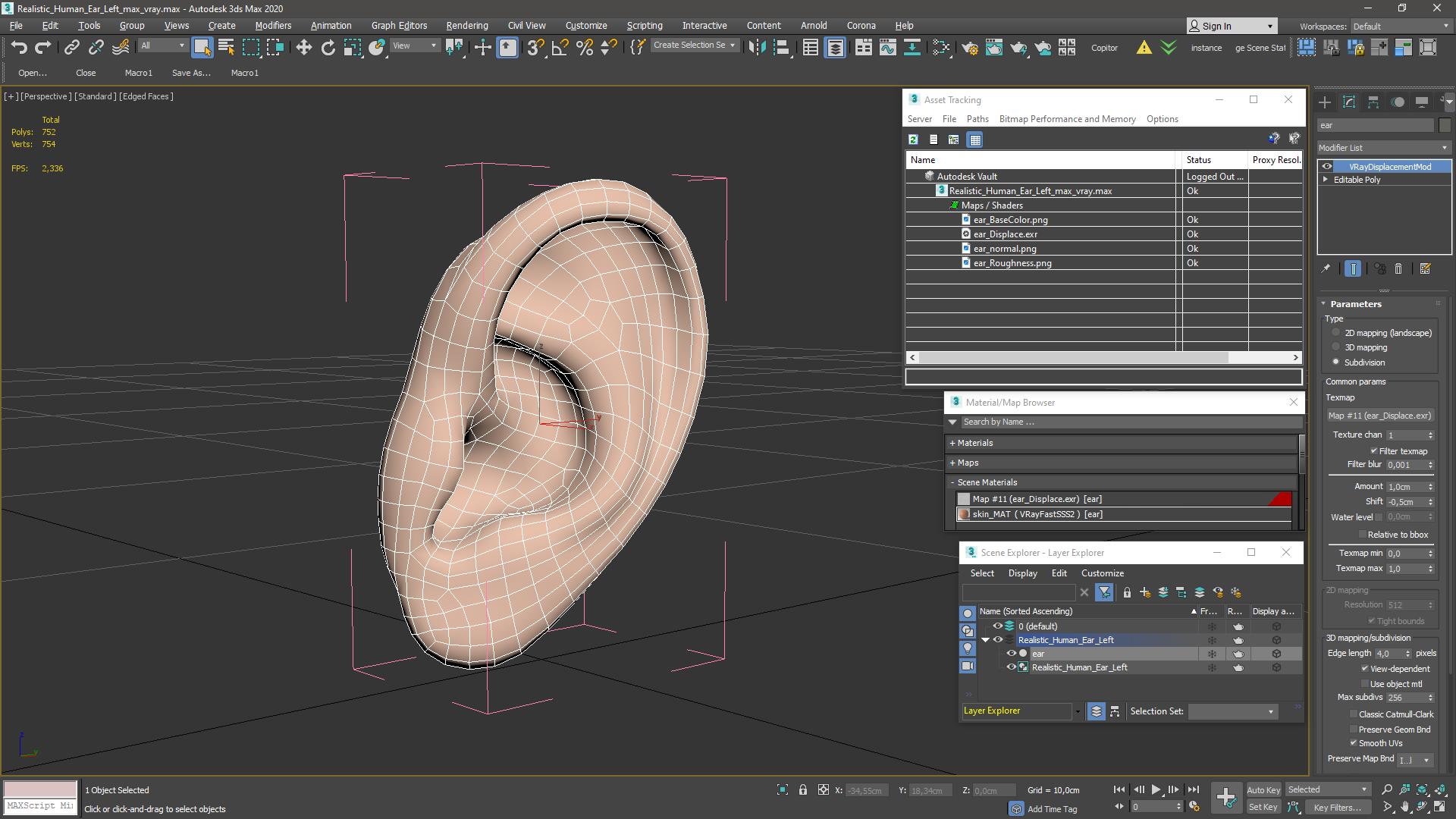 Realistic Human Ear Left 3D model