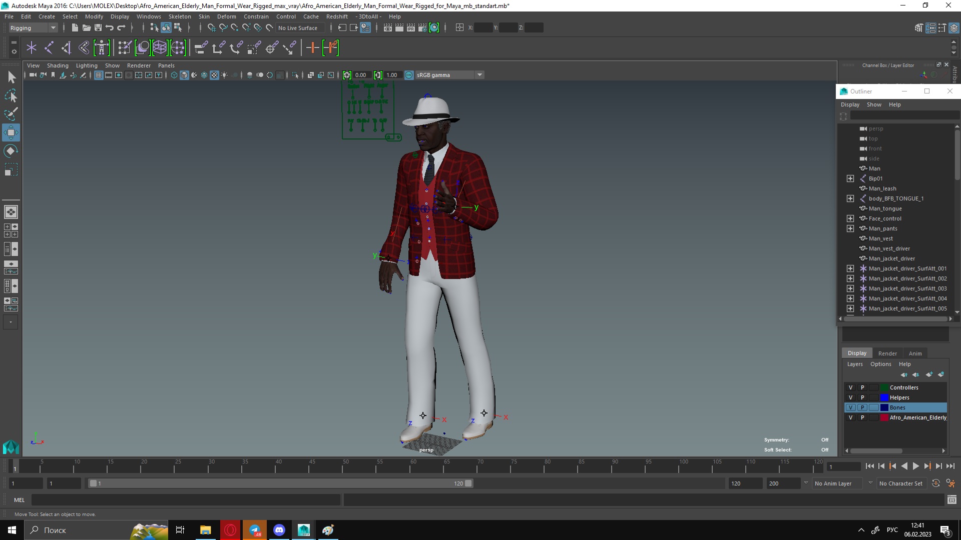 3D Afro American Elderly Man Formal Wear Rigged for Maya model
