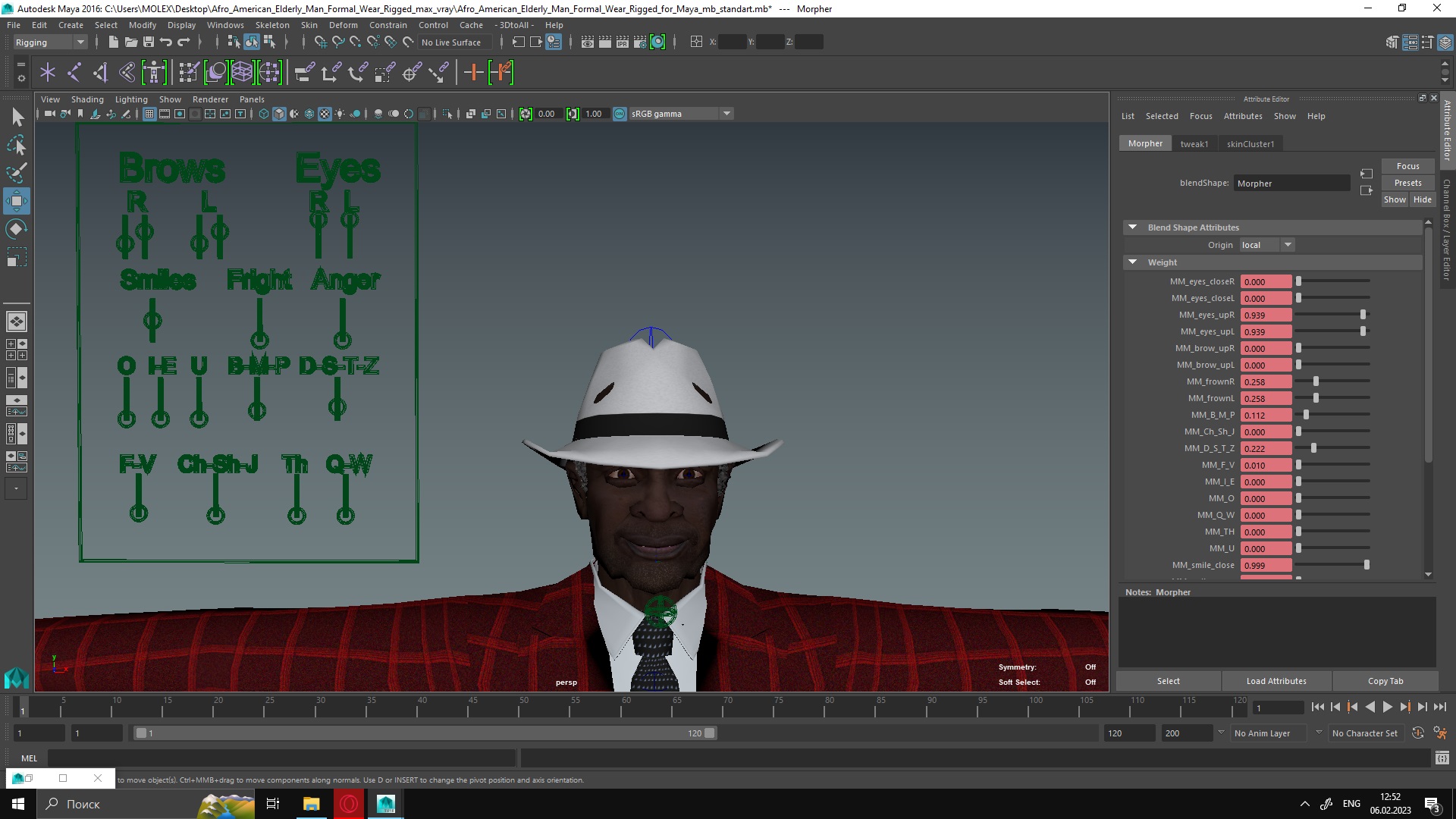 3D Afro American Elderly Man Formal Wear Rigged for Maya model