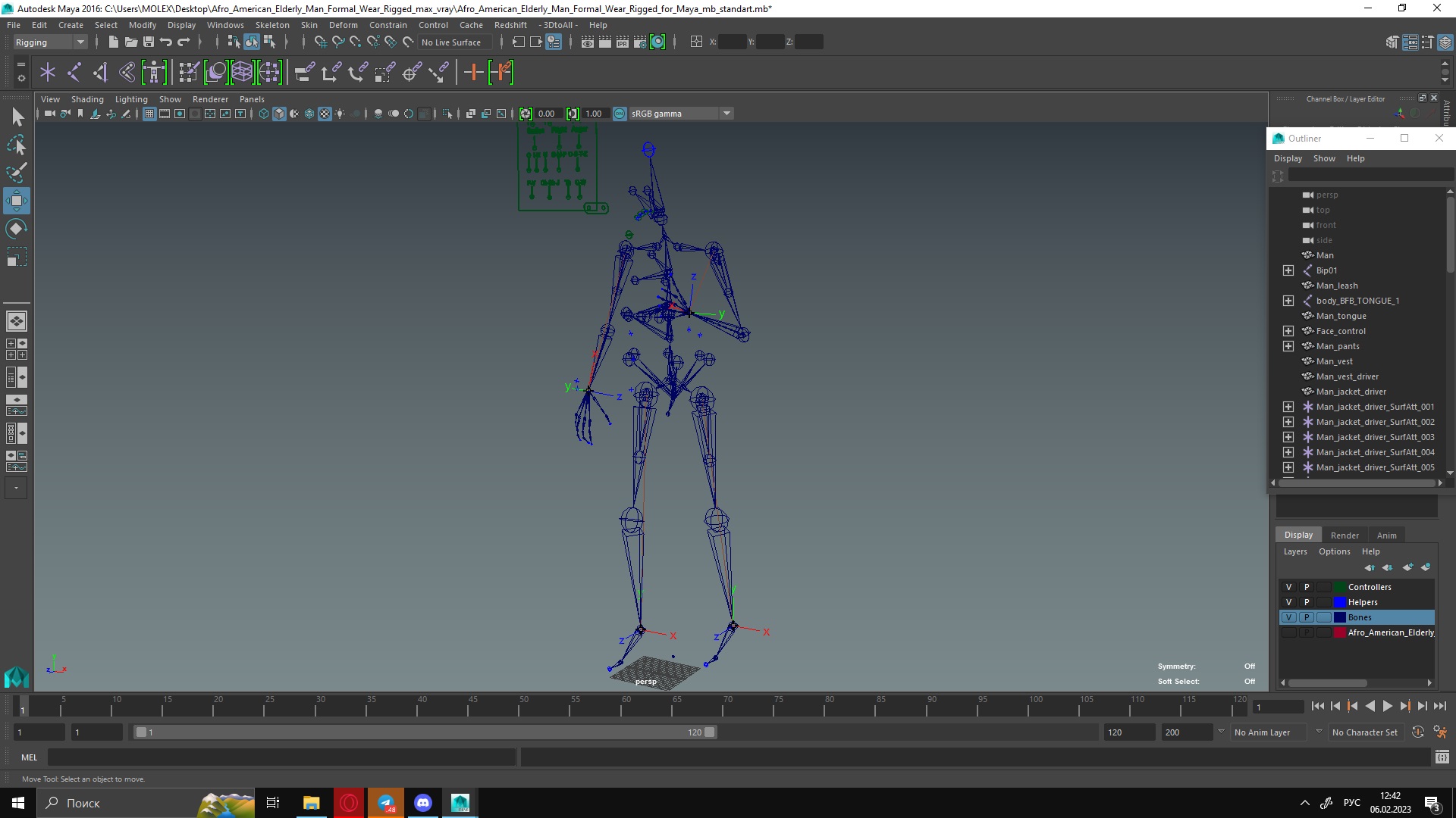 3D Afro American Elderly Man Formal Wear Rigged for Maya model