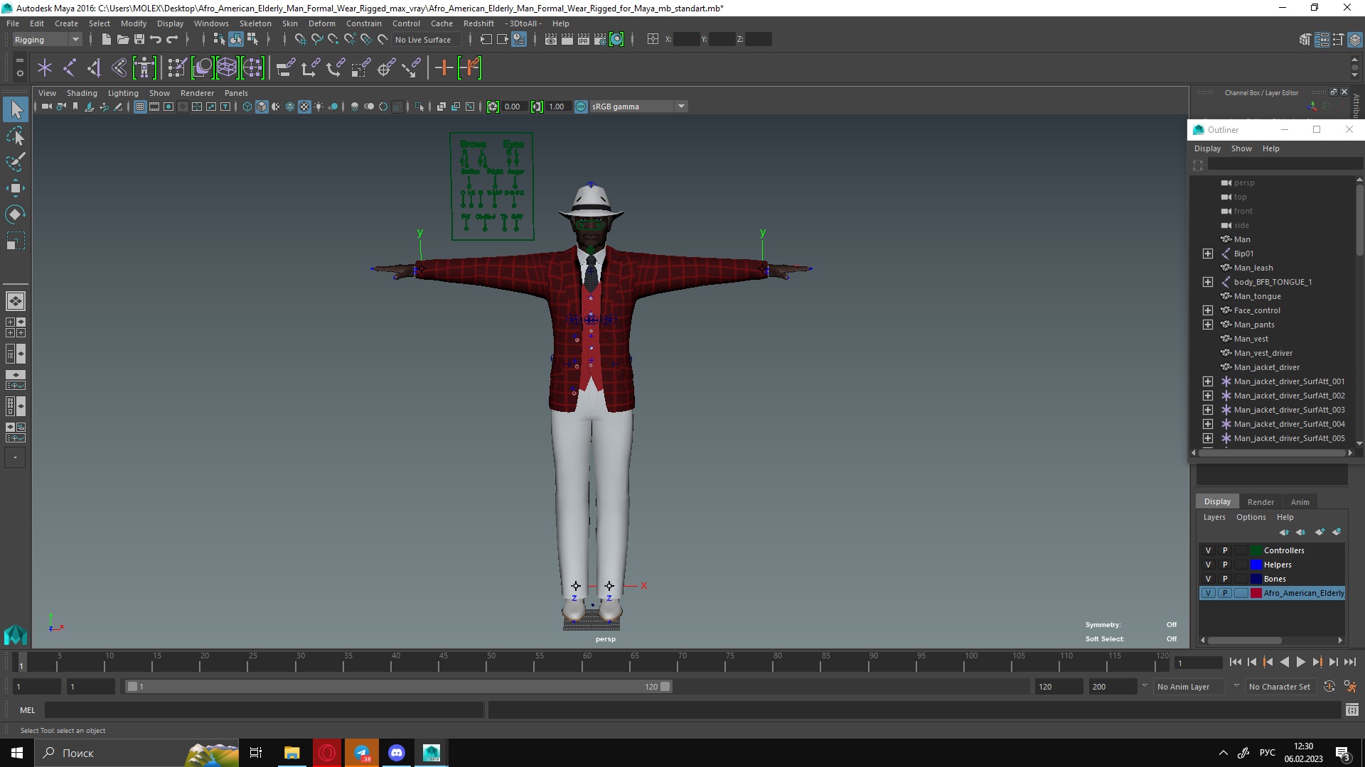 3D Afro American Elderly Man Formal Wear Rigged for Maya model