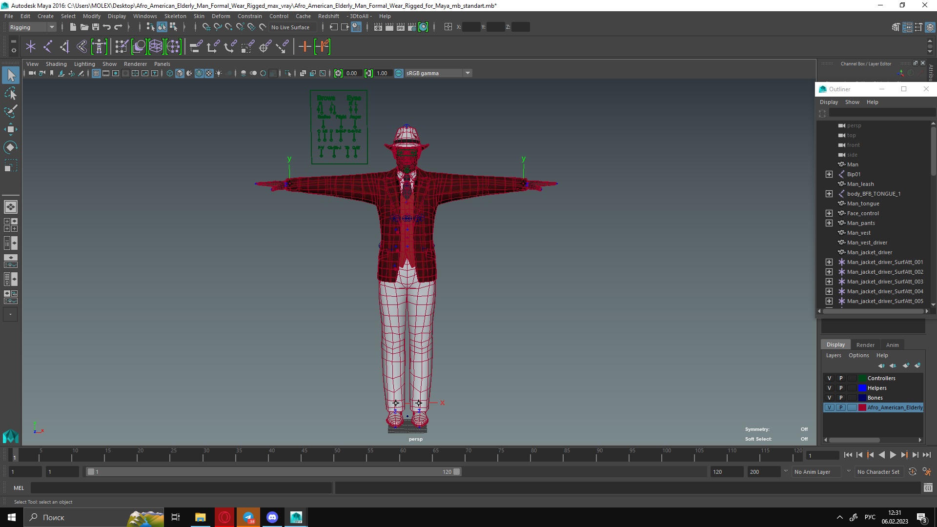 3D Afro American Elderly Man Formal Wear Rigged for Maya model