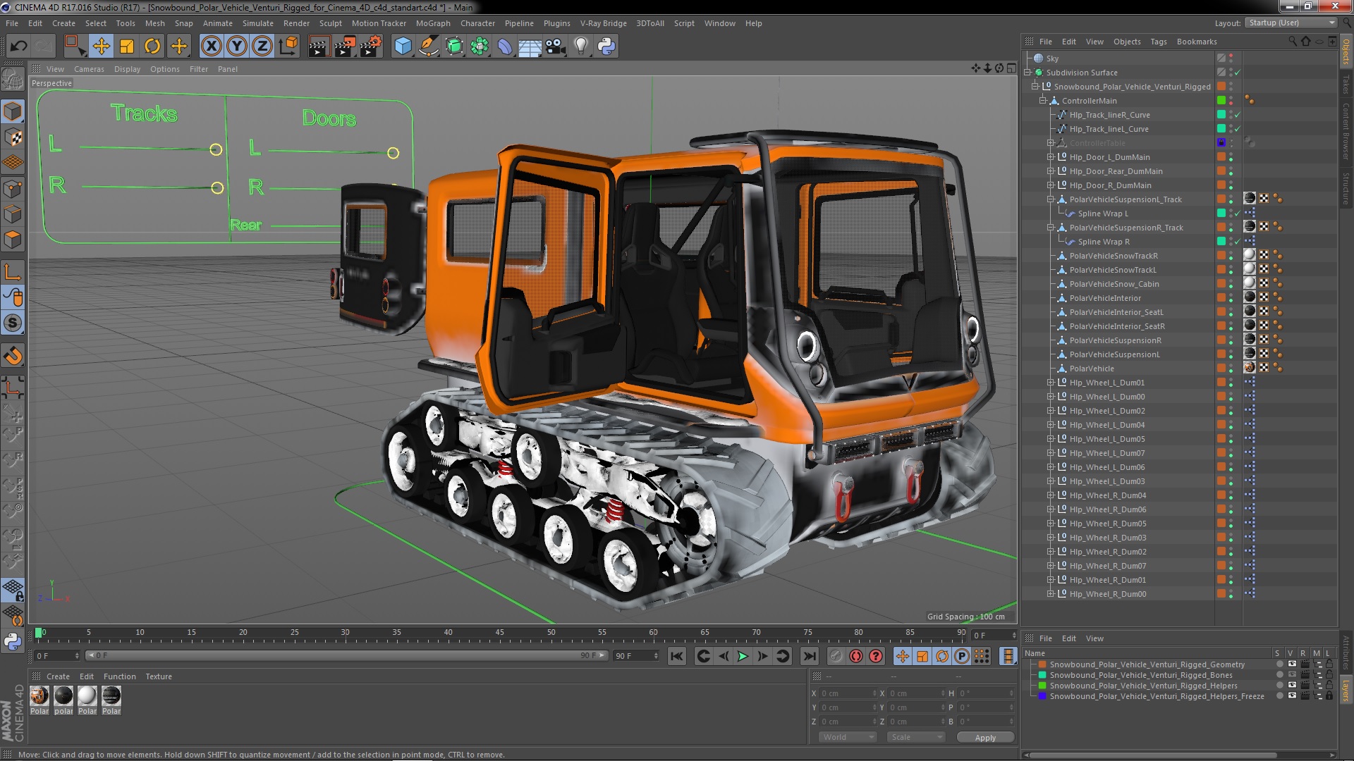 Snowbound Polar Vehicle Venturi Rigged for Cinema 4D 3D
