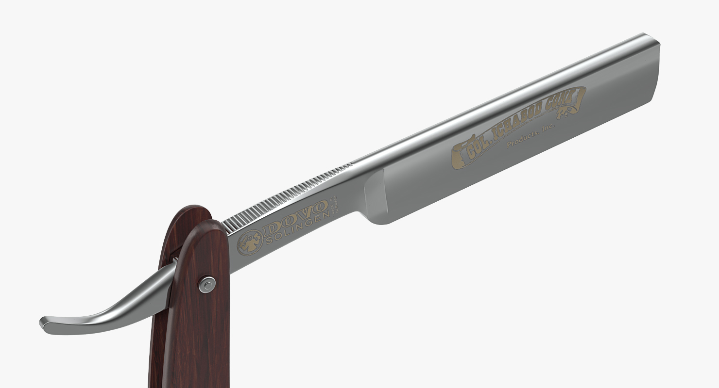 3D model Wooden Handle Straight Edge Folding Shaving Razor Blade