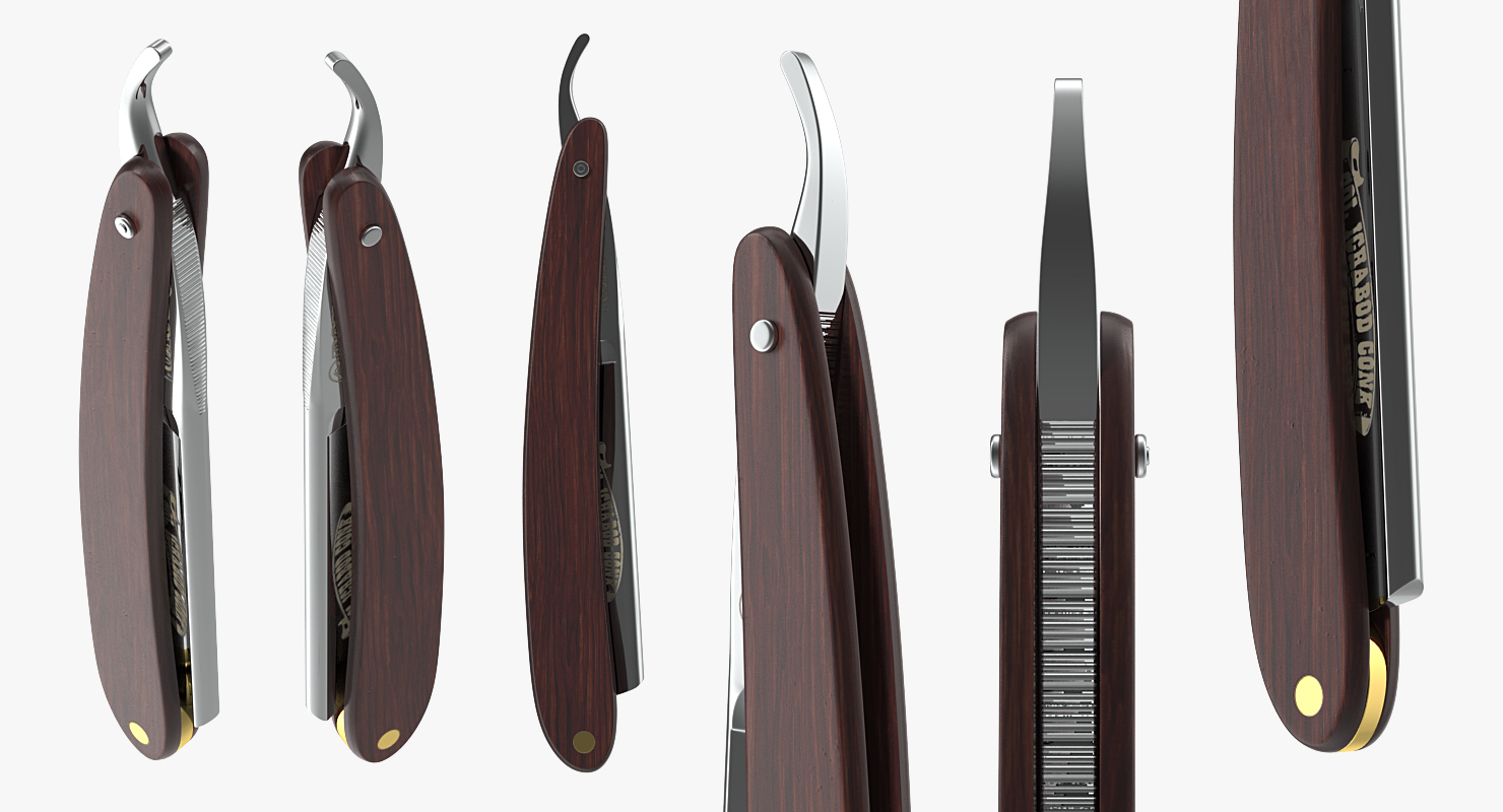 3D model Wooden Handle Straight Edge Folding Shaving Razor Blade