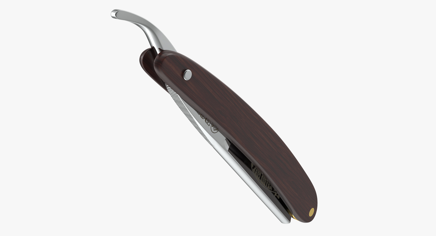 3D model Wooden Handle Straight Edge Folding Shaving Razor Blade