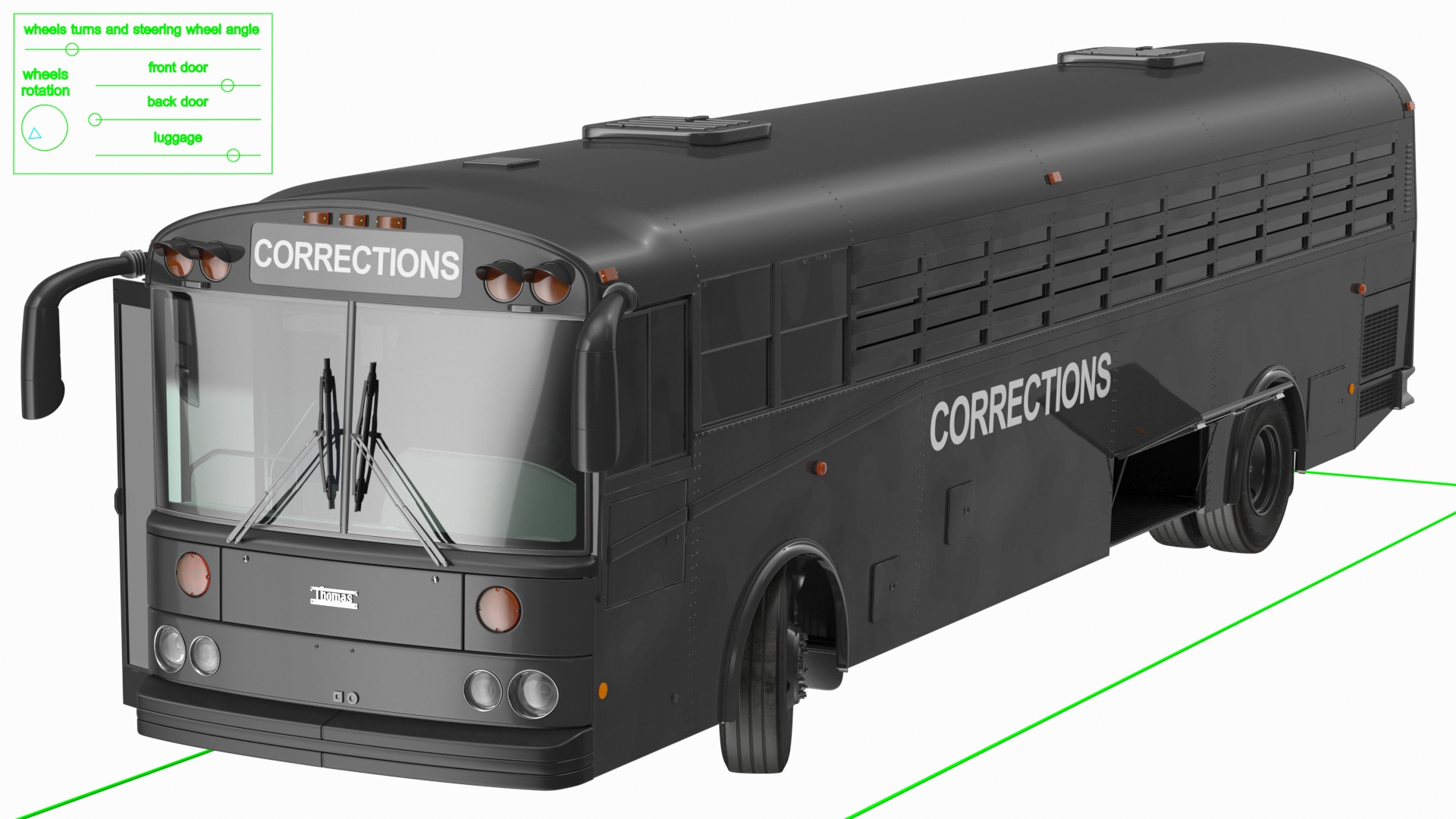Prison Transport Bus Thomas Saf T Liner Black Rigged 3D