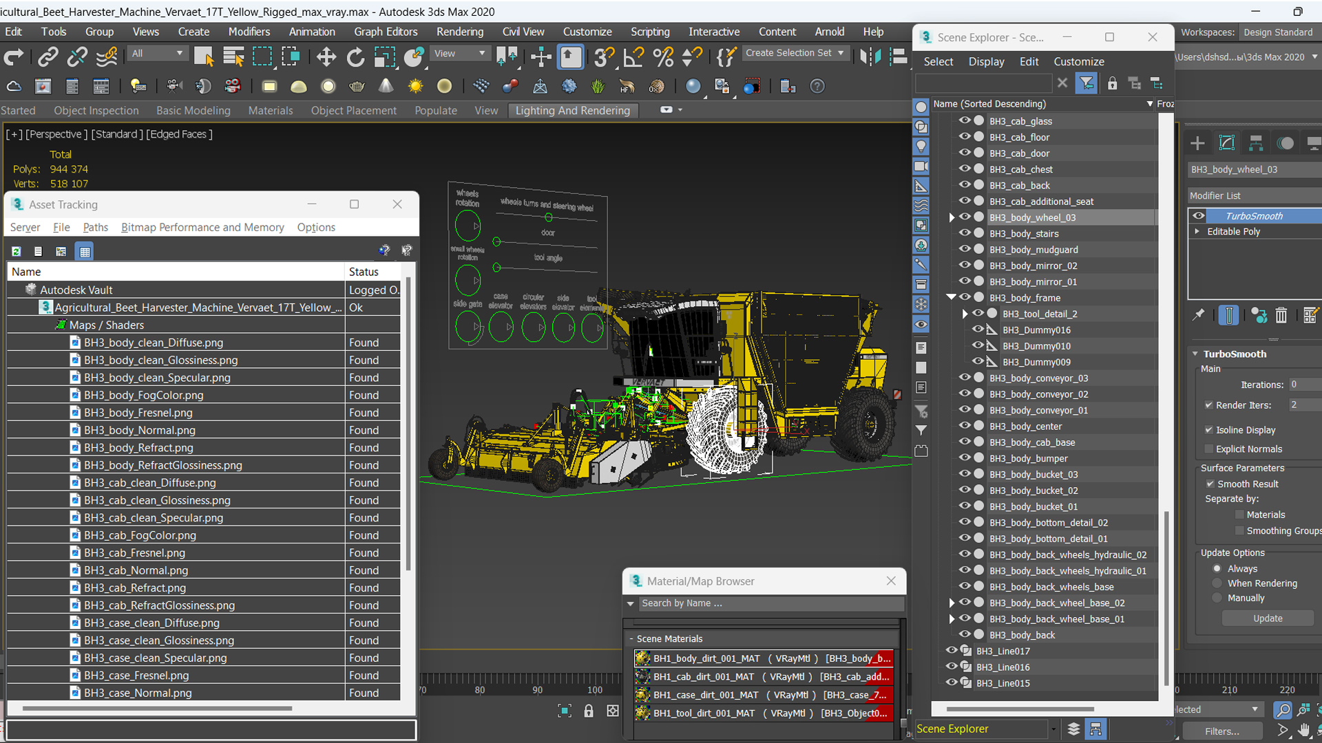 3D Agricultural Beet Harvester Machine Vervaet 17T Yellow Rigged