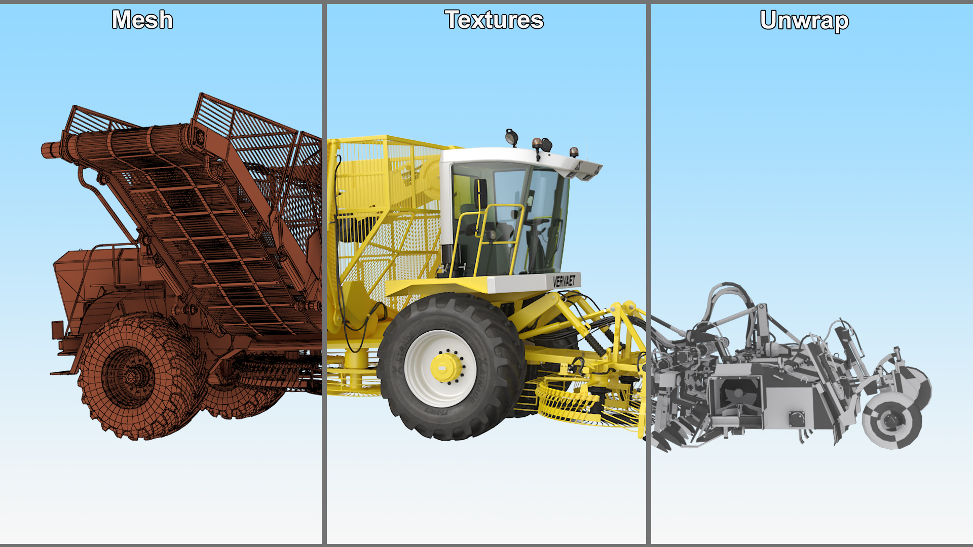 3D Agricultural Beet Harvester Machine Vervaet 17T Yellow Rigged