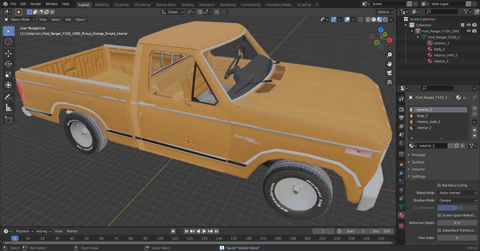 3D Ford Ranger F100 1980 Pickup Orange Simple Interior