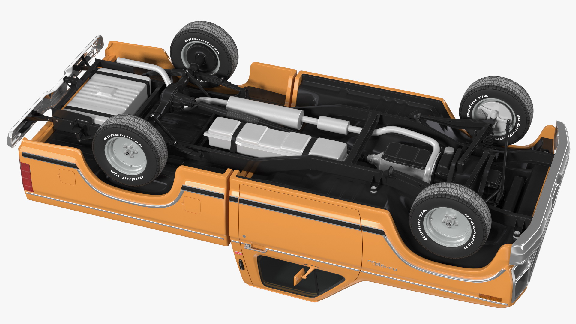3D Ford Ranger F100 1980 Pickup Orange Simple Interior