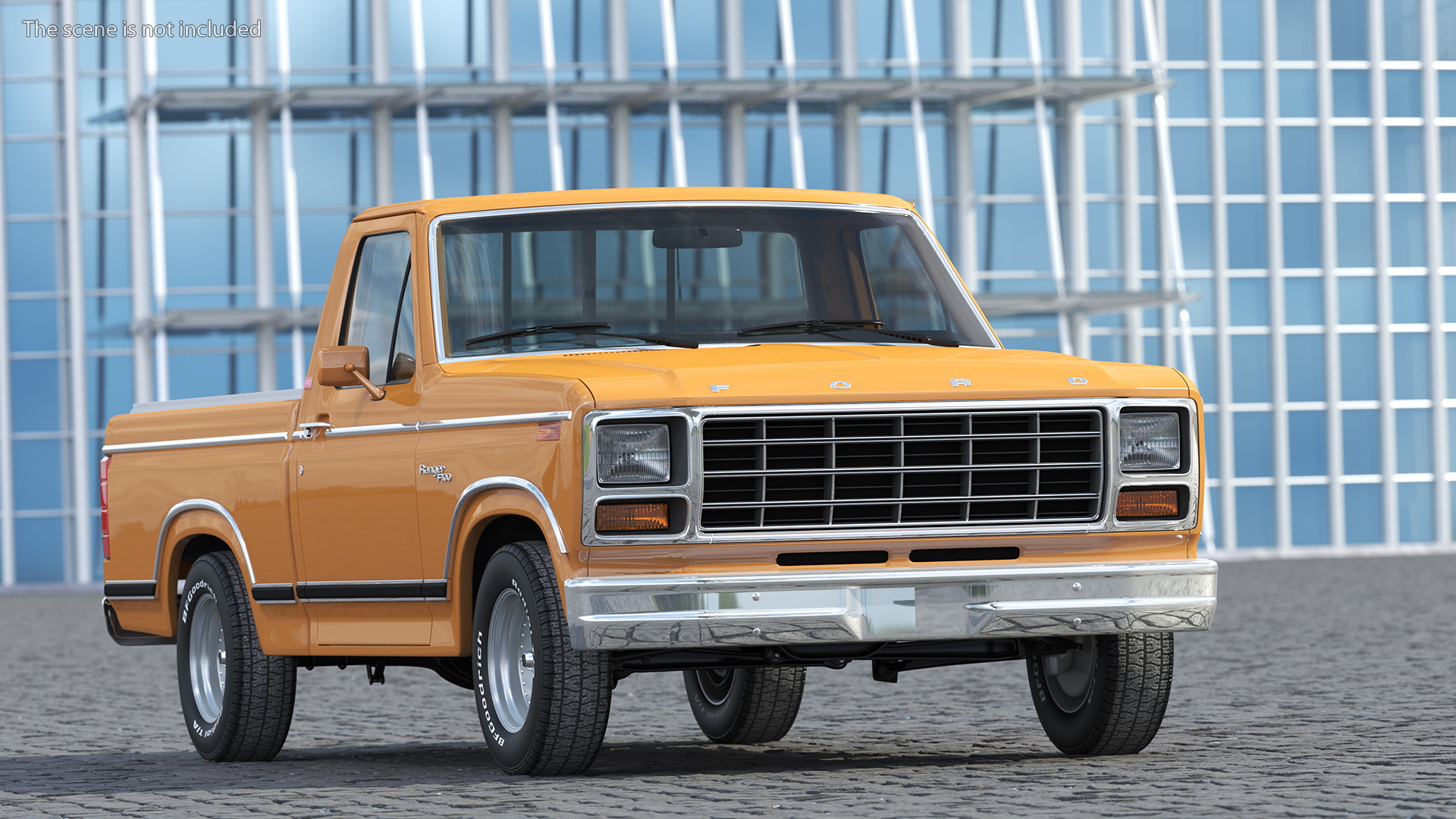3D Ford Ranger F100 1980 Pickup Orange Simple Interior
