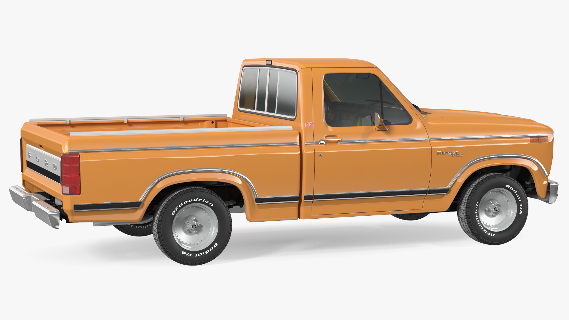3D Ford Ranger F100 1980 Pickup Orange Simple Interior