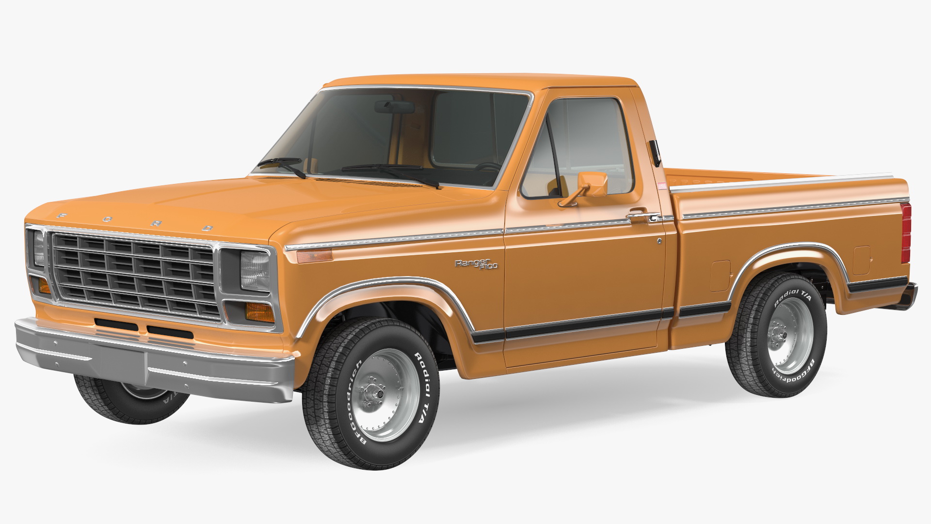 3D Ford Ranger F100 1980 Pickup Orange Simple Interior